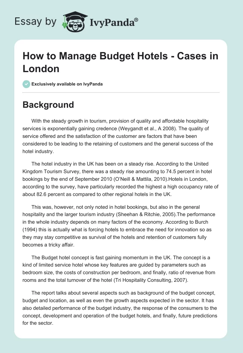 How to Manage Budget Hotels - Cases in London. Page 1