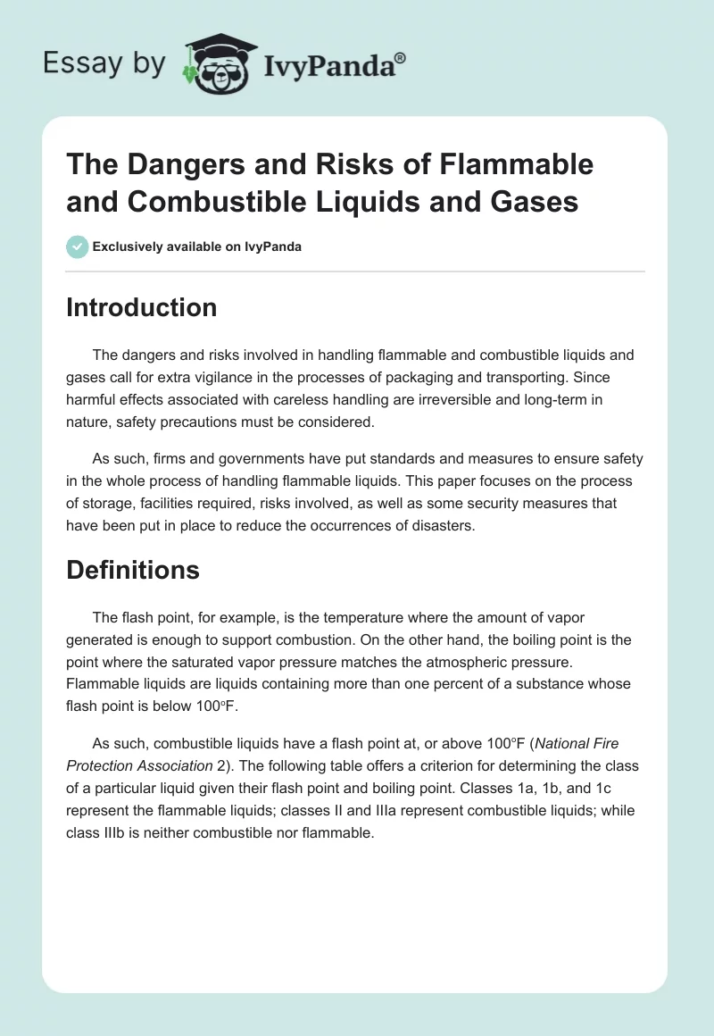 The Dangers and Risks of Flammable and Combustible Liquids and Gases. Page 1