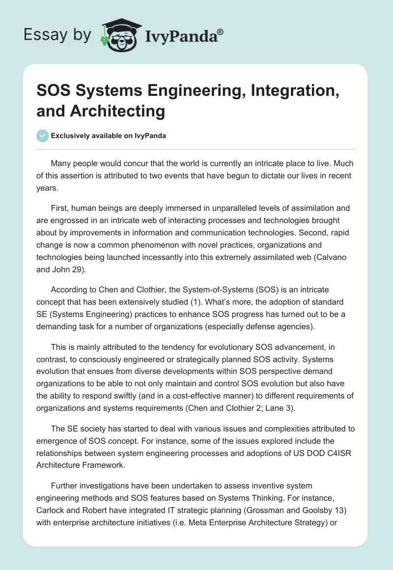 SOS Systems Engineering, Integration, and Architecting. Page 1