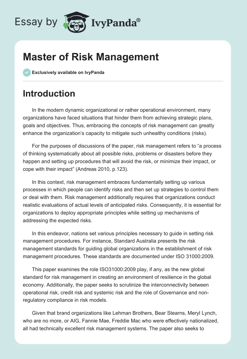 Master of Risk Management. Page 1
