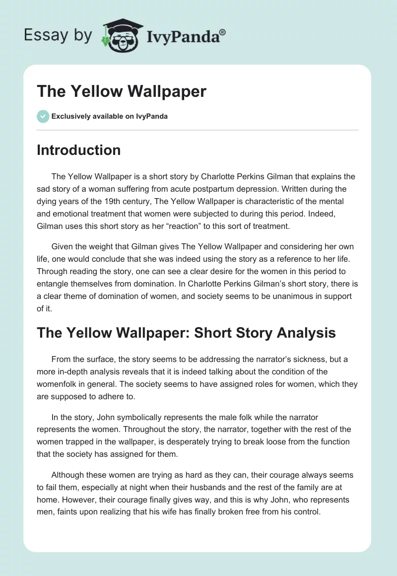 The Yellow Wallpaper. Page 1