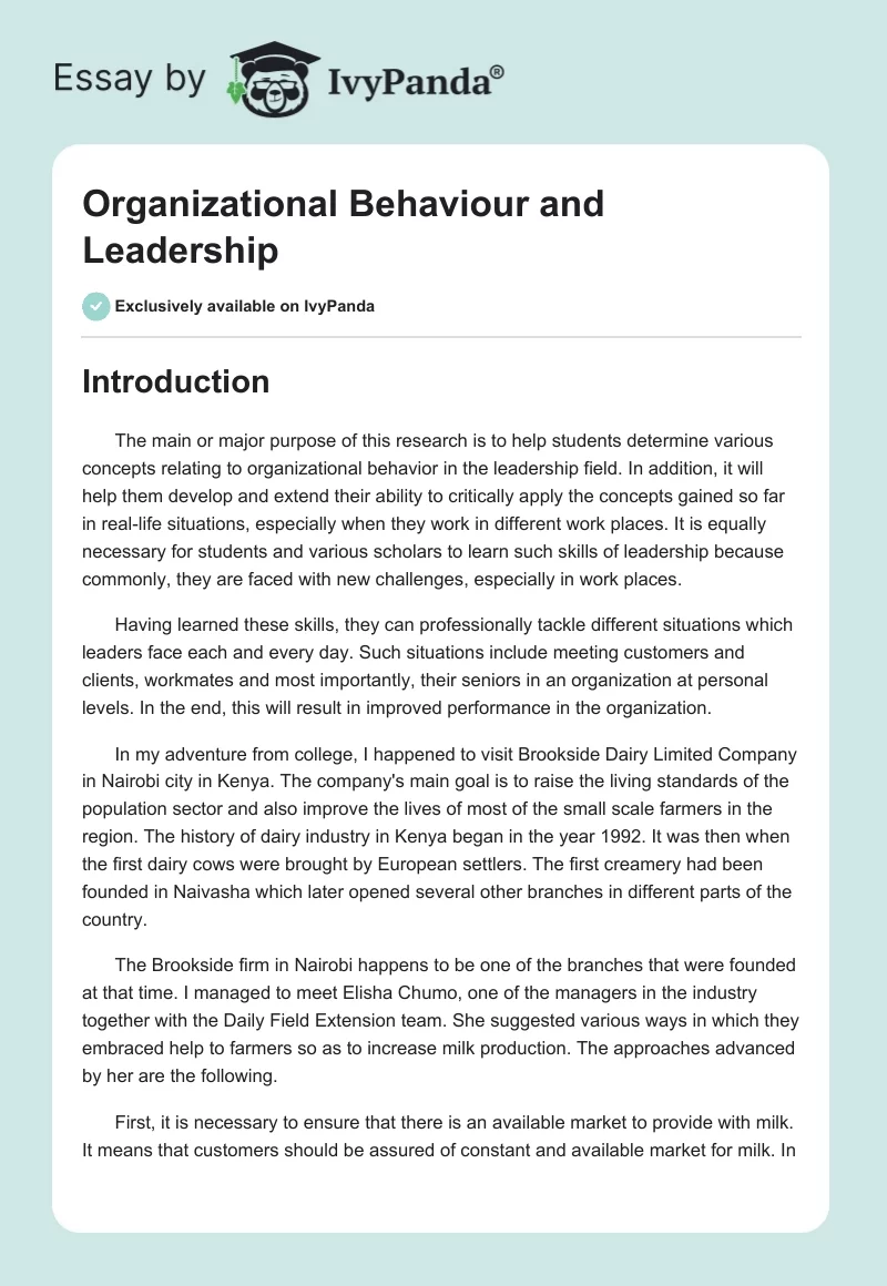 Organizational Behaviour and Leadership. Page 1