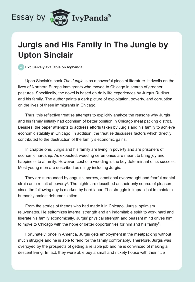 Jurgis and His Family in "The Jungle" by Upton Sinclair. Page 1