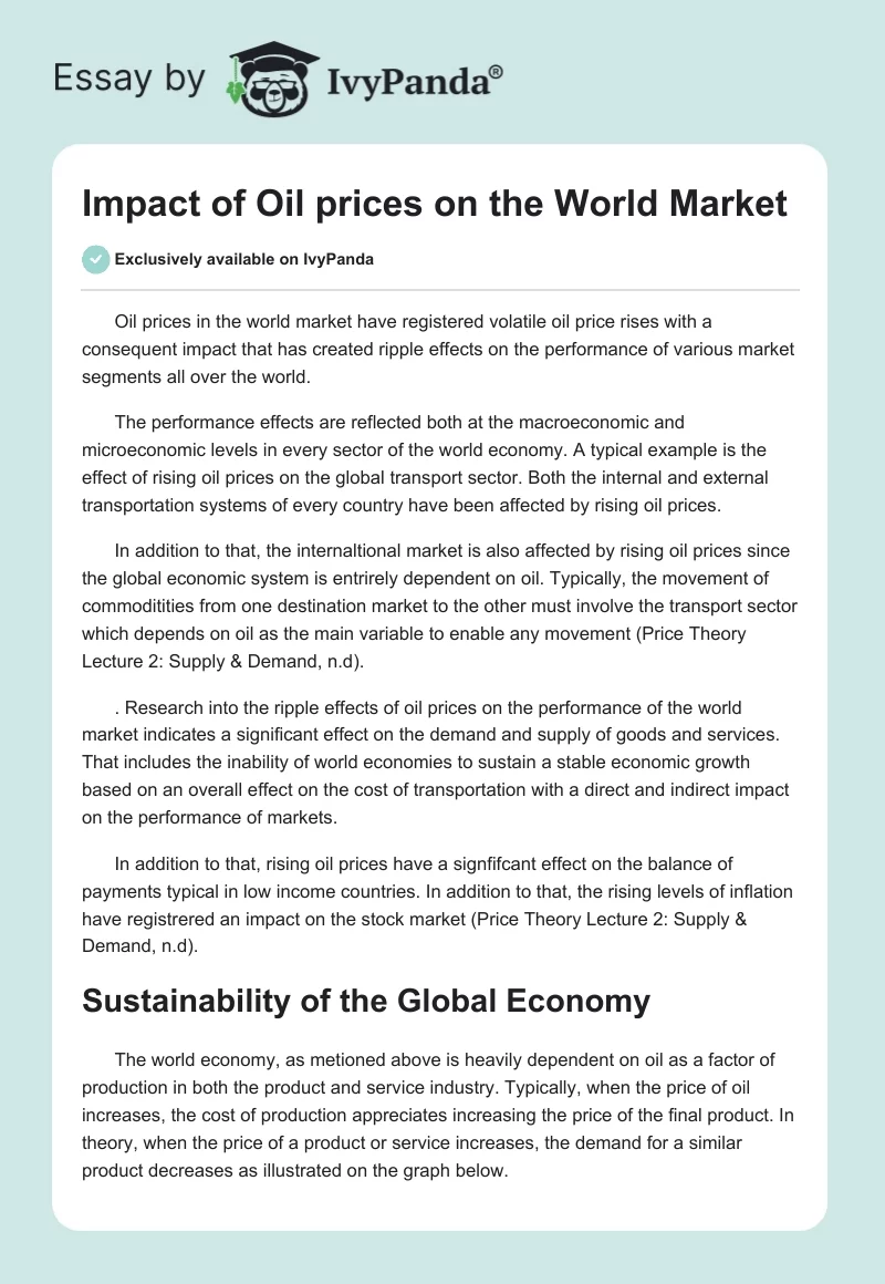 Impact of Oil prices on the World Market. Page 1
