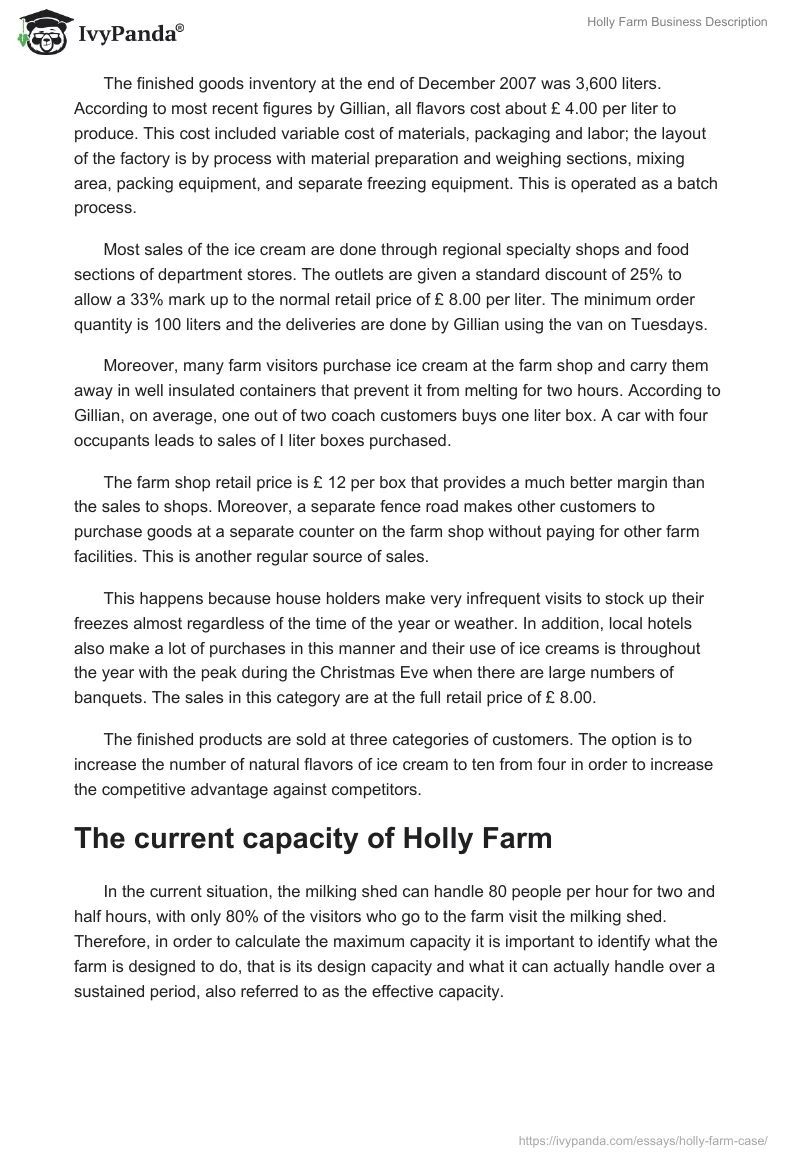Holly Farm Business Description. Page 3
