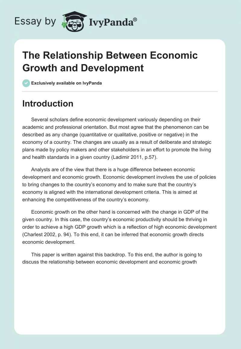 The Relationship Between Economic Growth and Development. Page 1