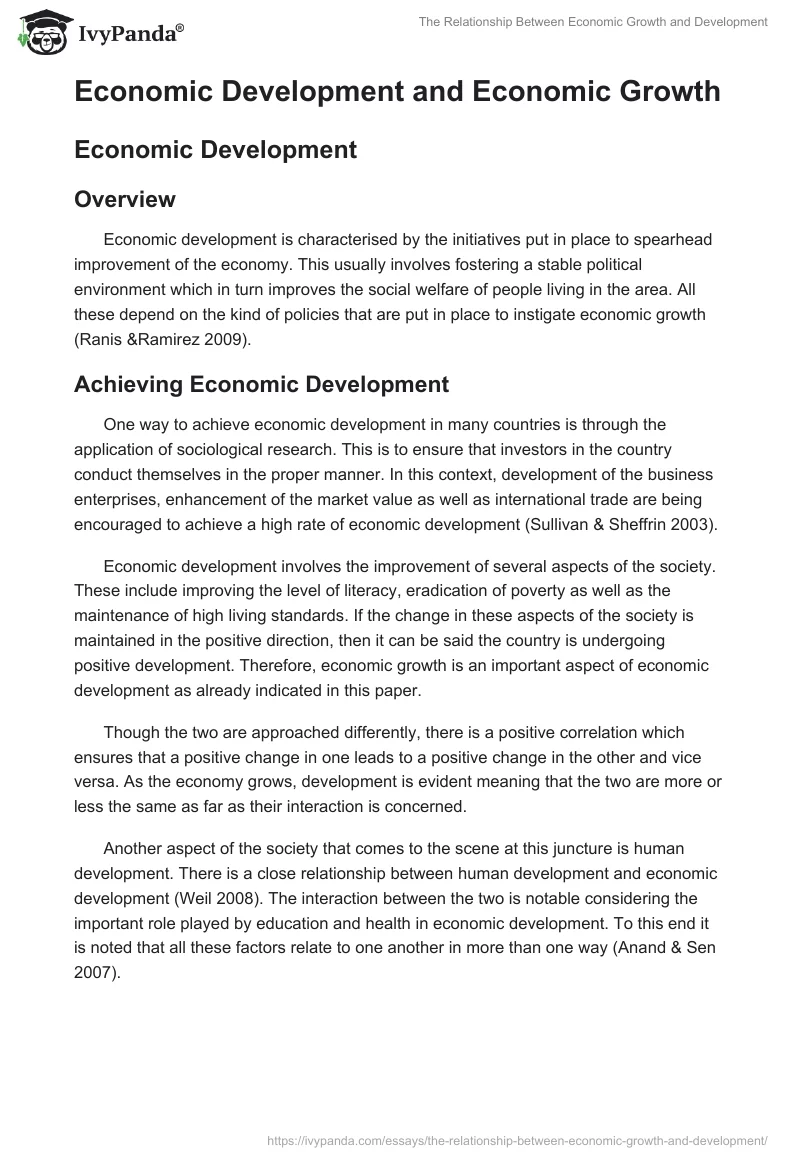 The Relationship Between Economic Growth and Development. Page 2