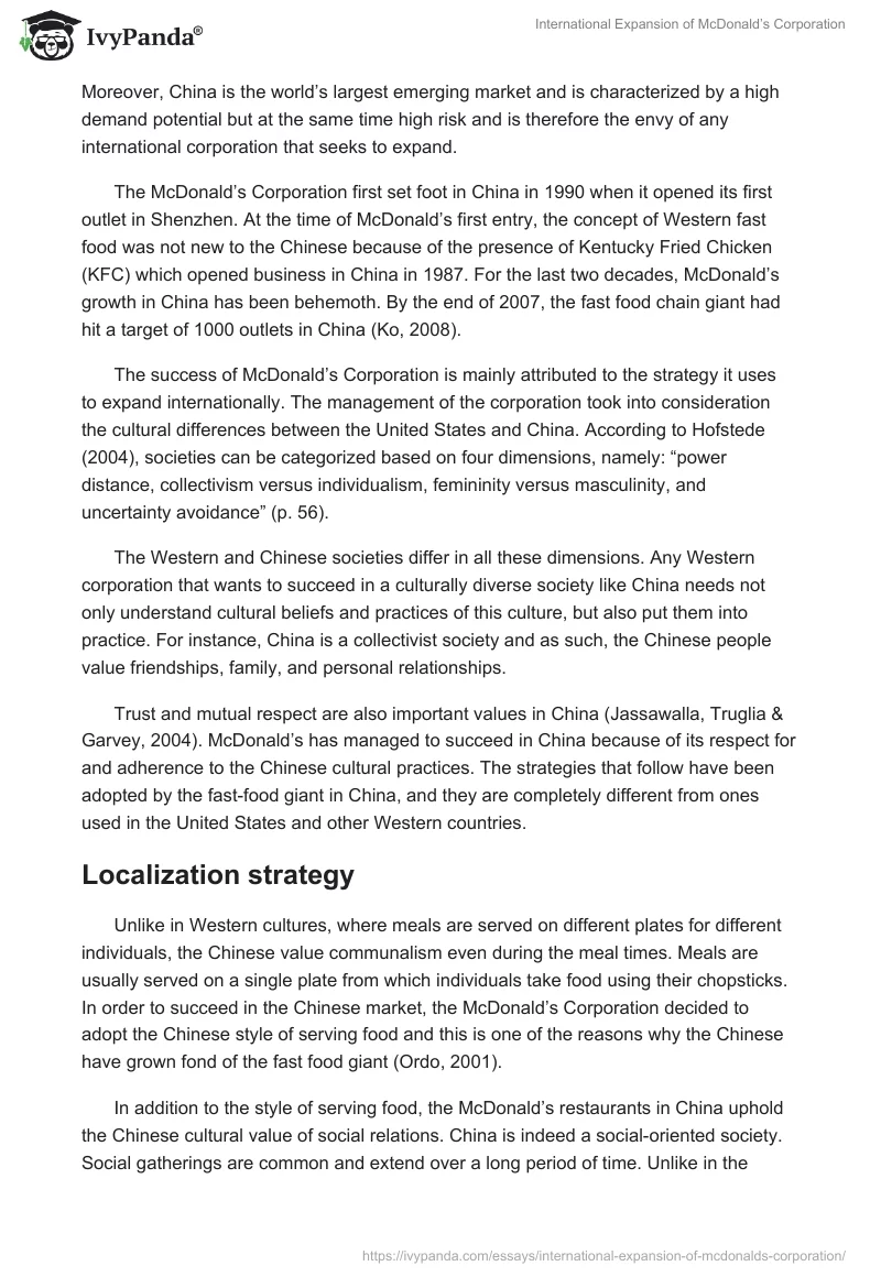 International Expansion of McDonald’s Corporation. Page 2