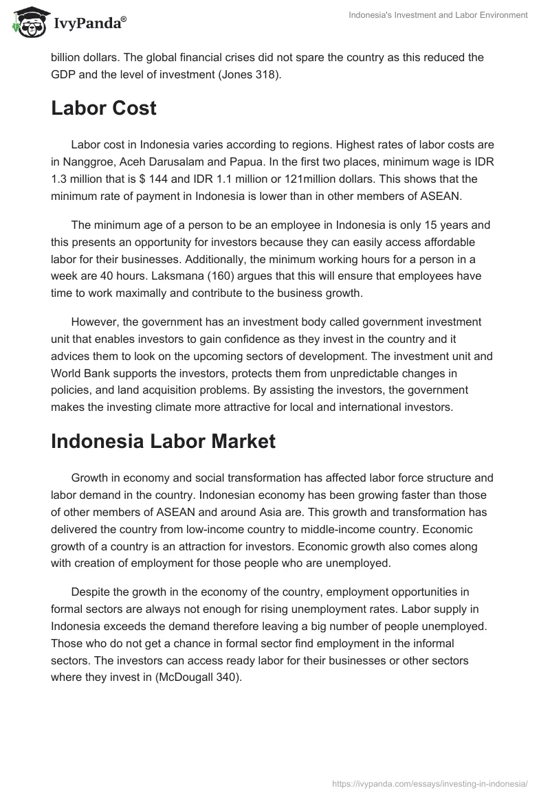 Indonesia's Investment and Labor Environment. Page 2