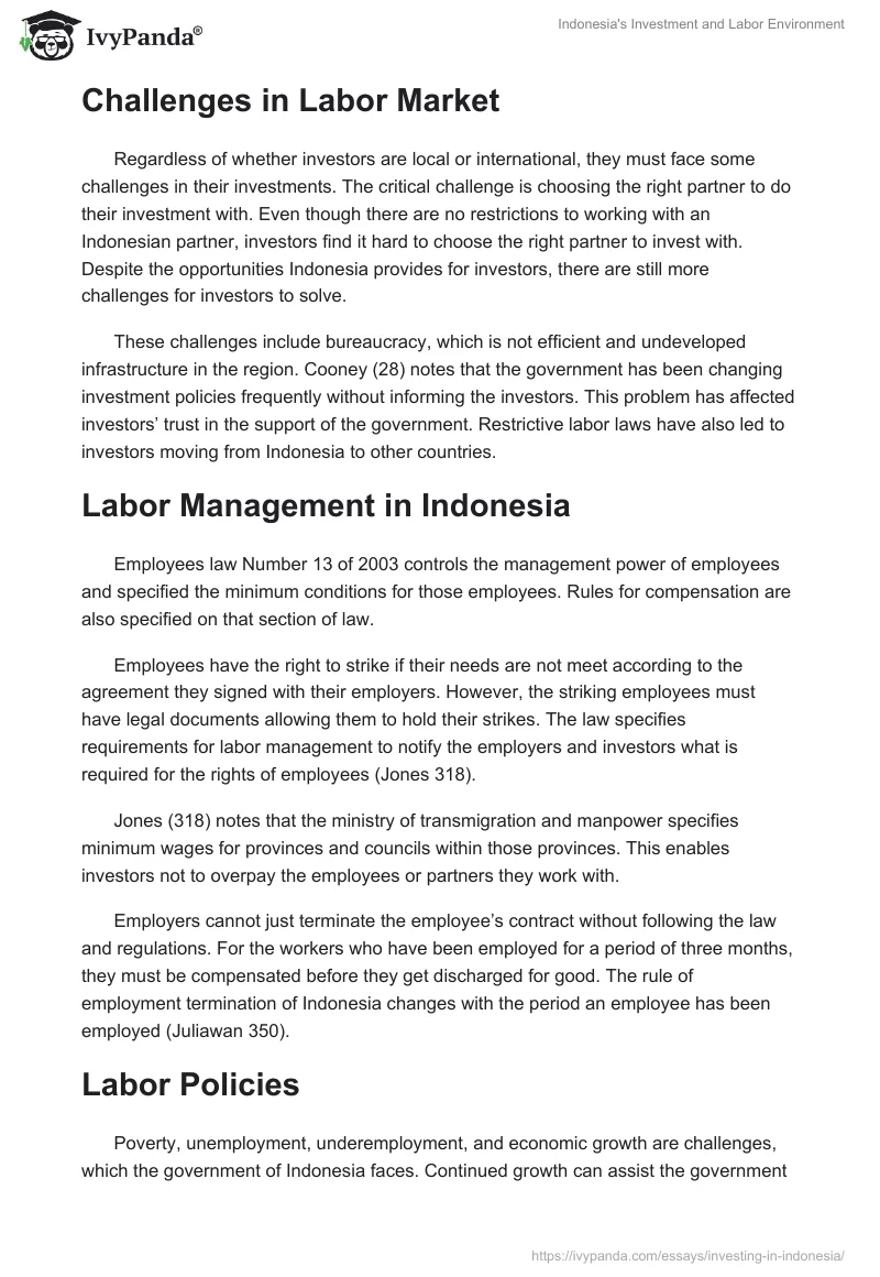 Indonesia's Investment and Labor Environment. Page 3