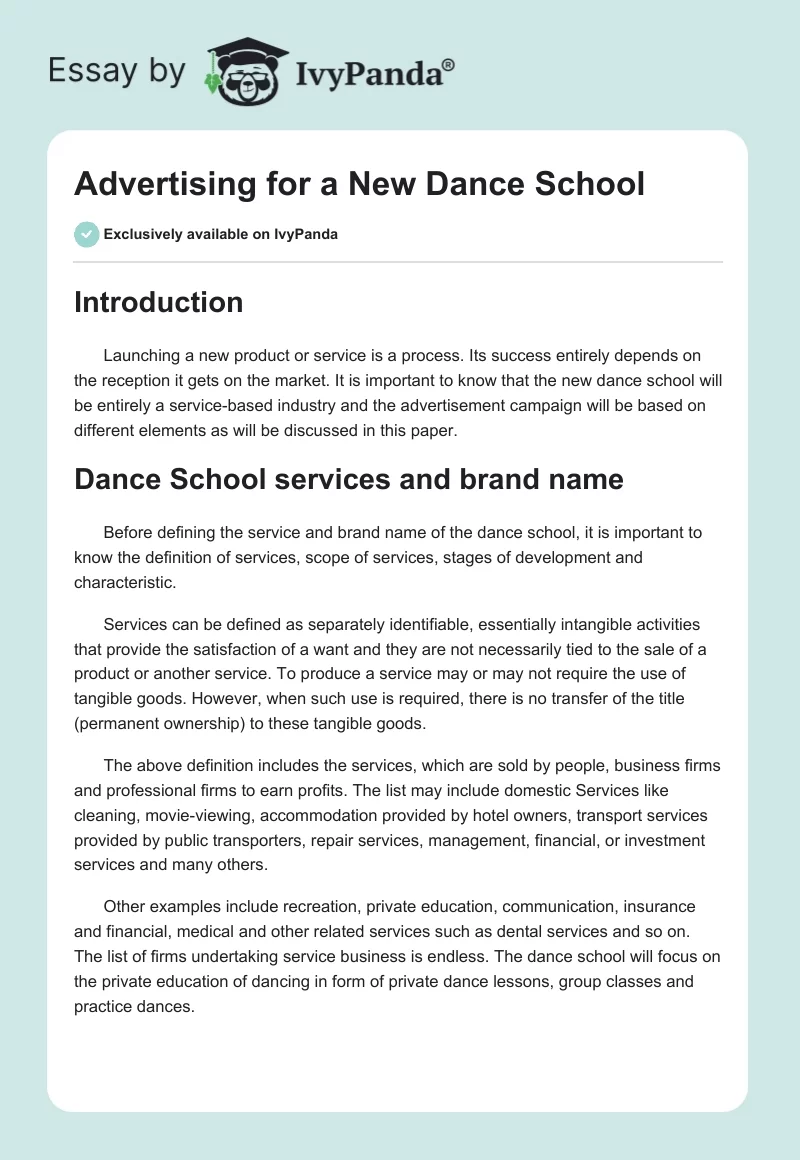 Advertising for a New Dance School. Page 1