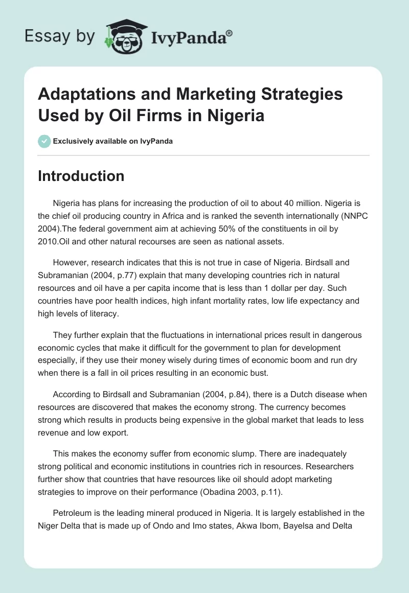 Adaptations and Marketing Strategies Used by Oil Firms in Nigeria. Page 1