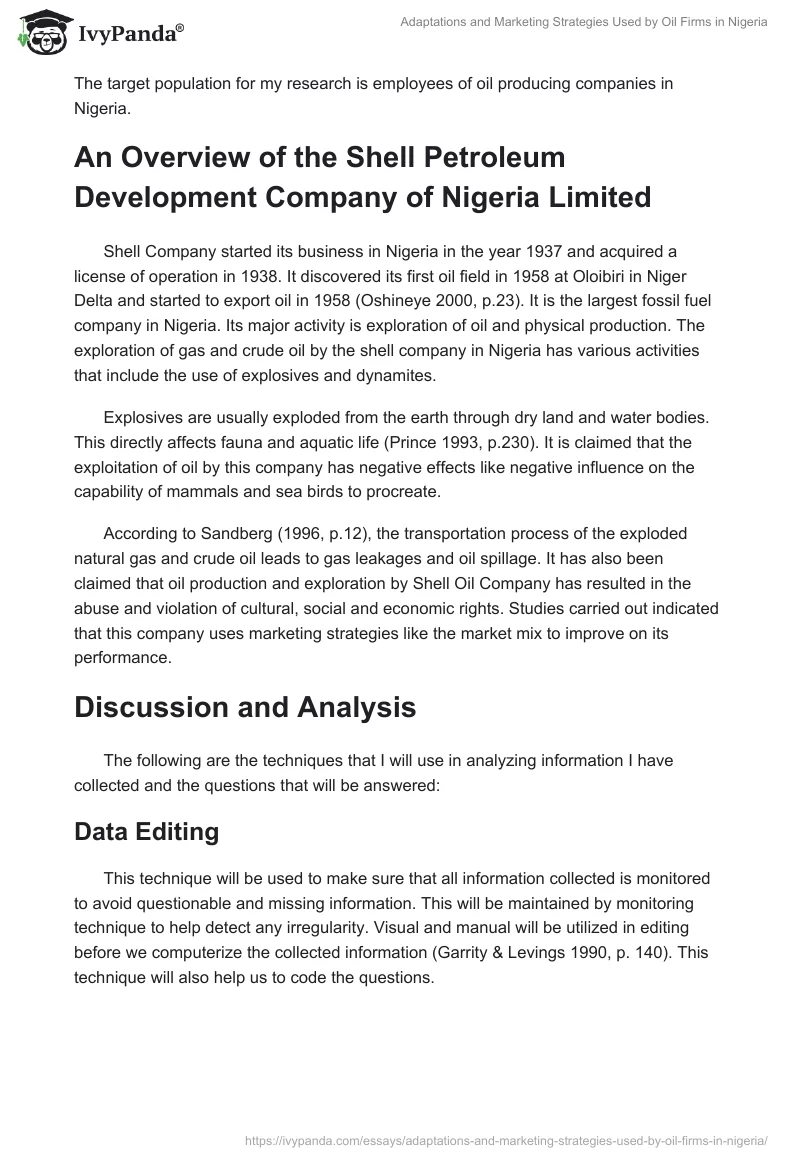 Adaptations and Marketing Strategies Used by Oil Firms in Nigeria. Page 5