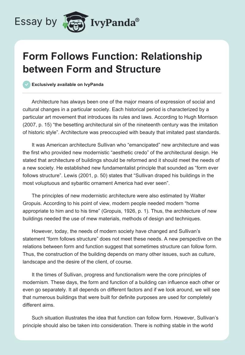 Form Follows Function: Relationship between Form and Structure. Page 1