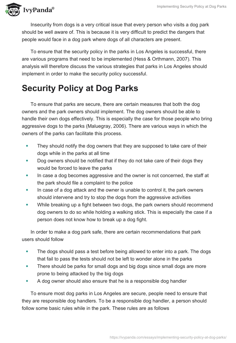 Implementing Security Policy at Dog Parks. Page 2
