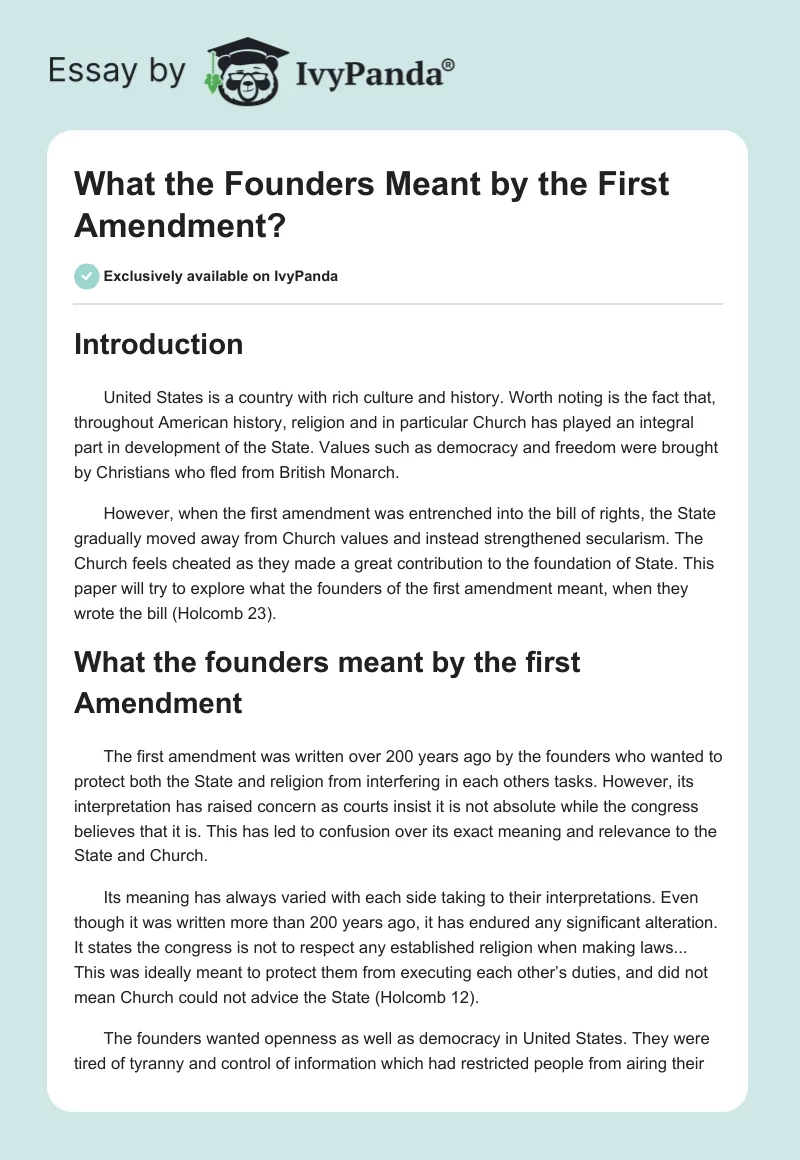 What the Founders Meant by the First Amendment?. Page 1