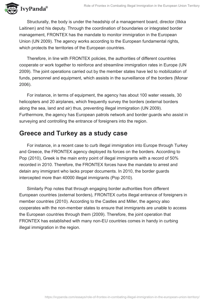 Role of Frontex in Combating Illegal Immigration in the European Union Territory. Page 2