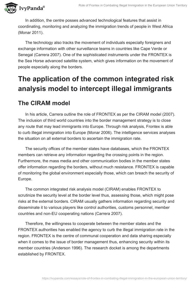Role of Frontex in Combating Illegal Immigration in the European Union Territory. Page 5