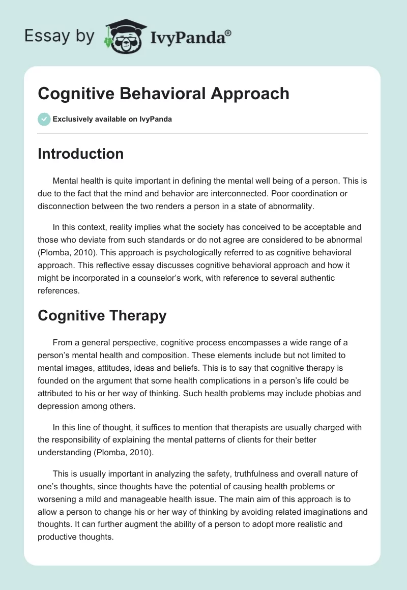 Cognitive Behavioral Approach. Page 1