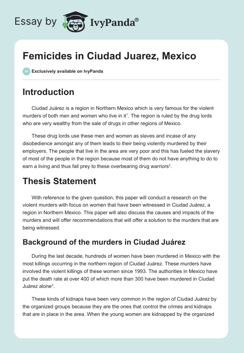 Femicides in Ciudad Juarez, Mexico. Page 1
