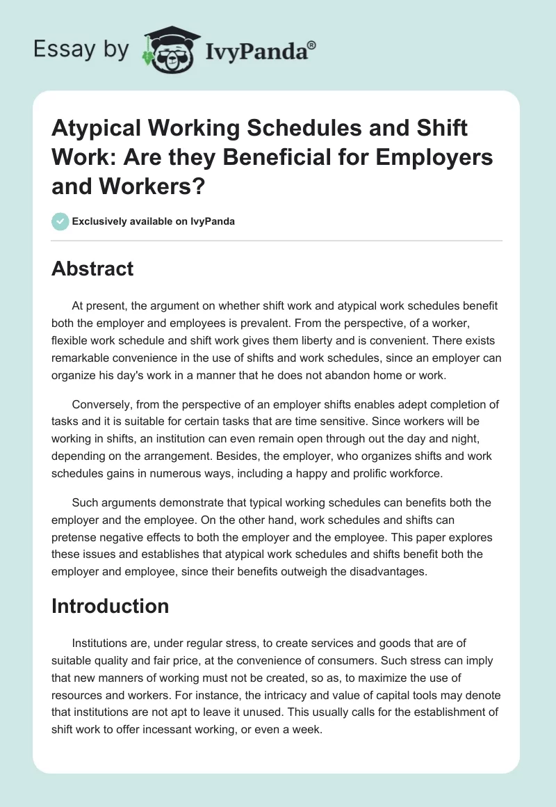 Atypical Working Schedules and Shift Work: Are they Beneficial for Employers and Workers?. Page 1
