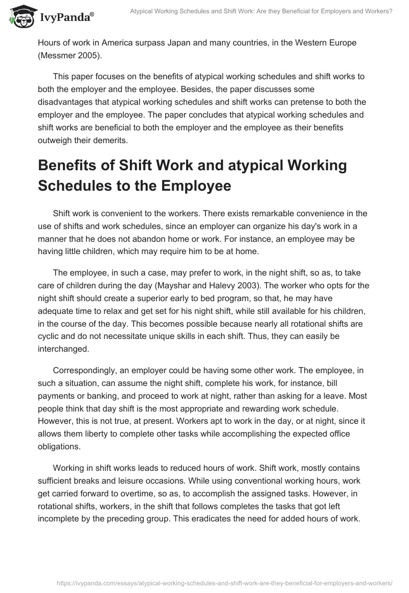 Atypical Working Schedules and Shift Work: Are they Beneficial for Employers and Workers?. Page 3