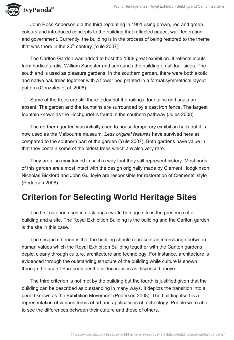 World Heritage Sites: Royal Exhibition Building and Carlton Gardens. Page 2