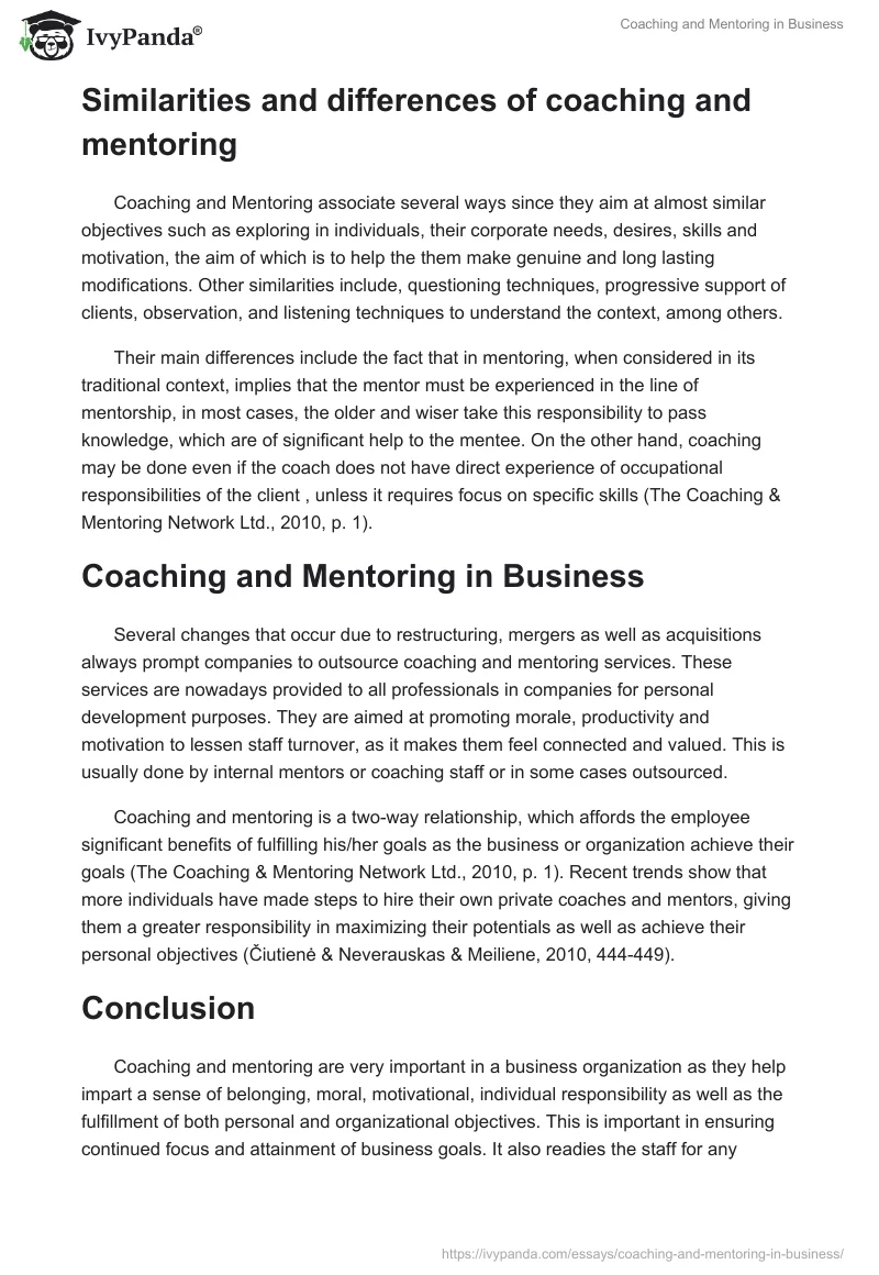 Coaching and Mentoring in Business. Page 2