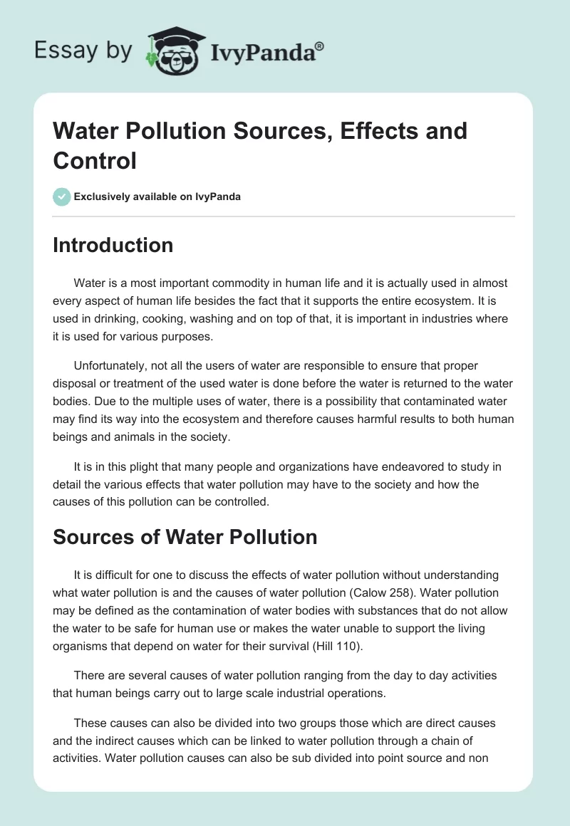 Water Pollution Sources, Effects and Control. Page 1