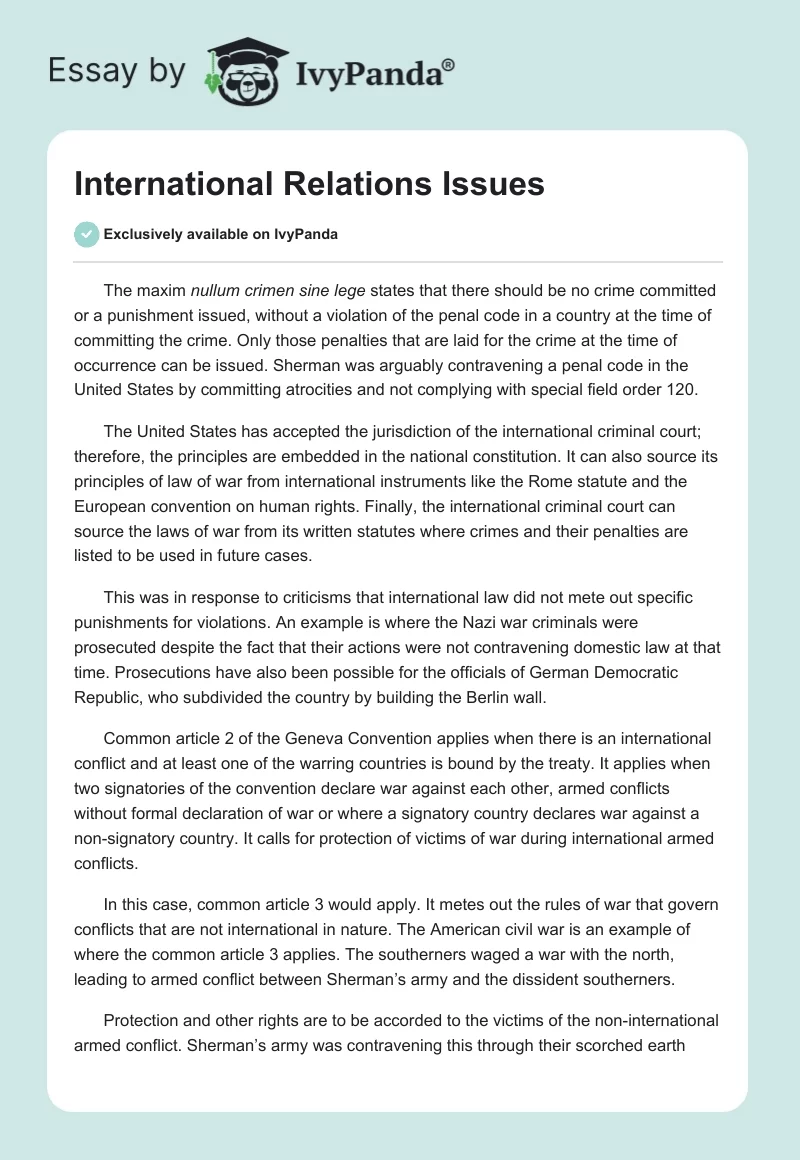 International Relations Issues. Page 1