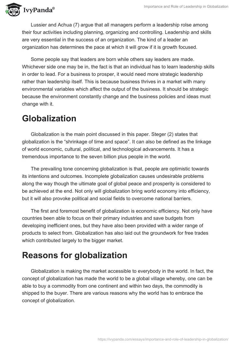 Importance and Role of Leadership in Globalization. Page 2