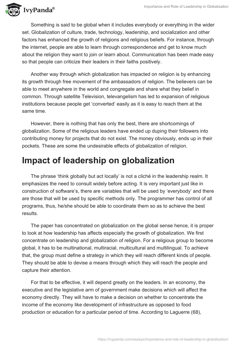 Importance and Role of Leadership in Globalization. Page 5