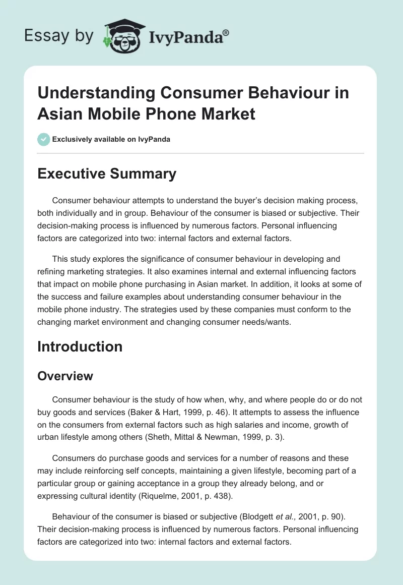 Understanding Consumer Behaviour in Asian Mobile Phone Market. Page 1