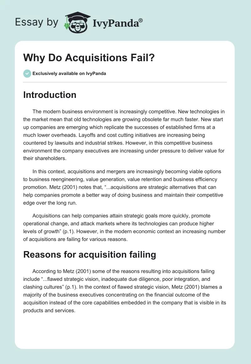 Why Do Acquisitions Fail?. Page 1