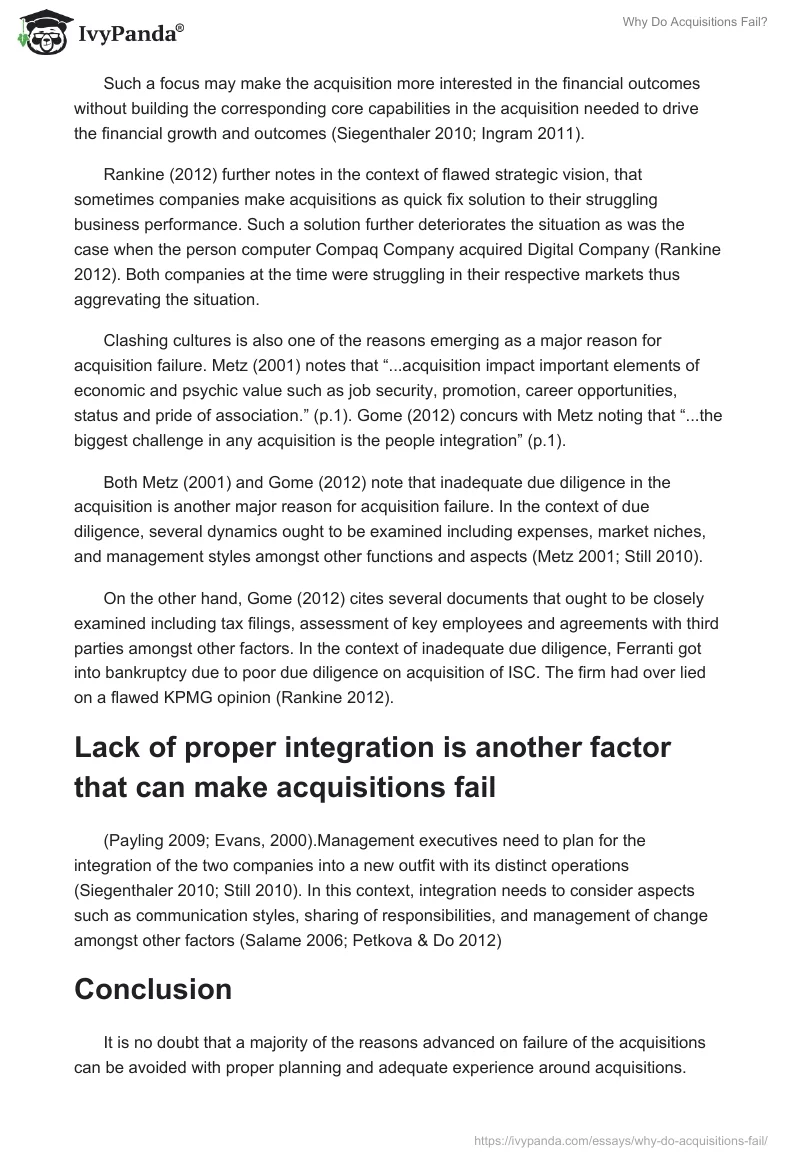 Why Do Acquisitions Fail?. Page 2