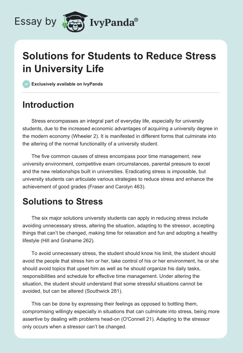 Solutions for Students to Reduce Stress in University Life. Page 1