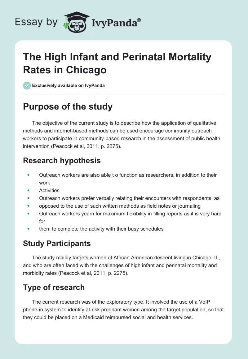 The High Infant and Perinatal Mortality Rates in Chicago. Page 1