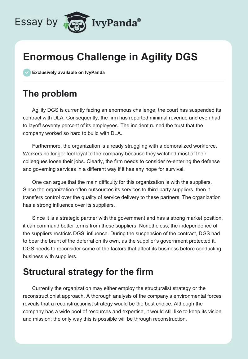 Enormous Challenge in Agility DGS. Page 1