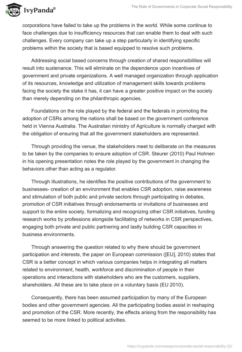 The Role of Governments in Corporate Social Responsibility. Page 3