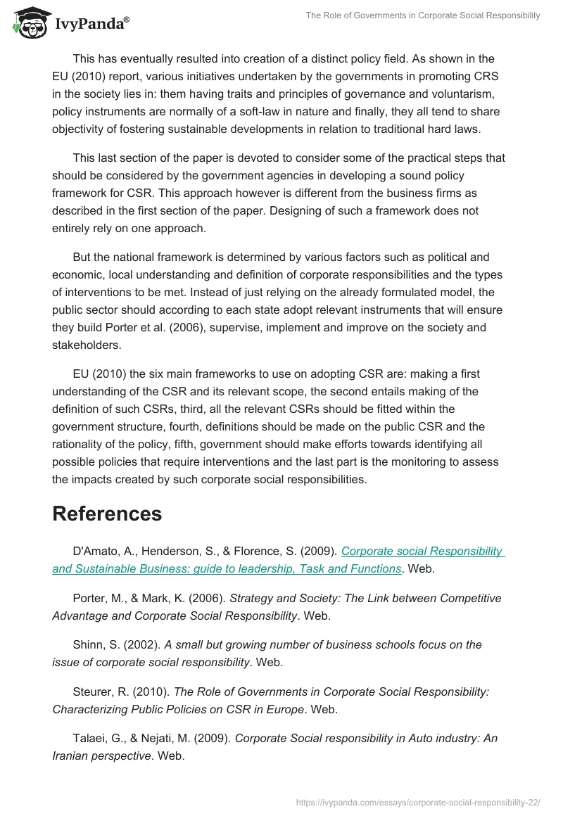 The Role of Governments in Corporate Social Responsibility. Page 4