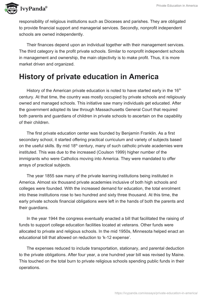 Private Education in America. Page 2