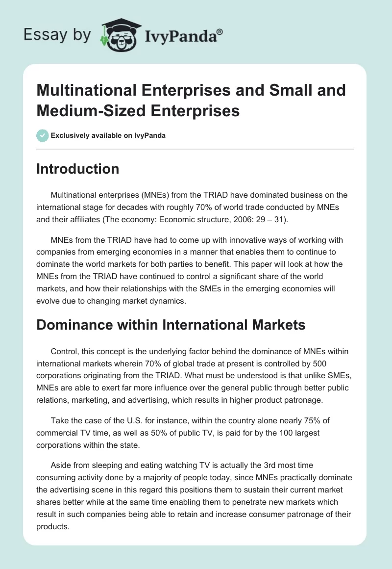 Multinational Enterprises and Small and Medium-Sized Enterprises. Page 1