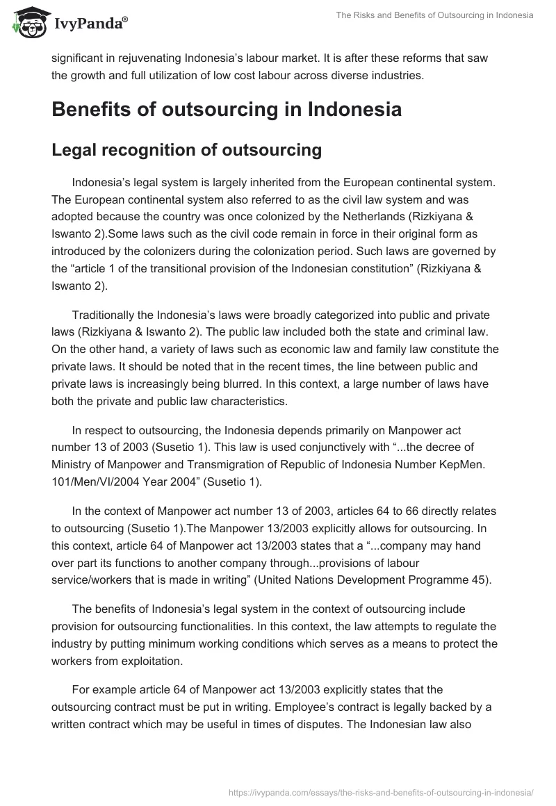The Risks and Benefits of Outsourcing in Indonesia. Page 2