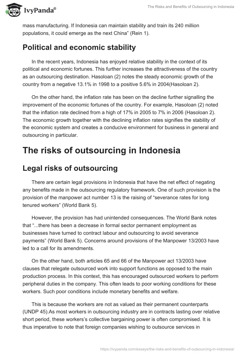 The Risks and Benefits of Outsourcing in Indonesia. Page 4