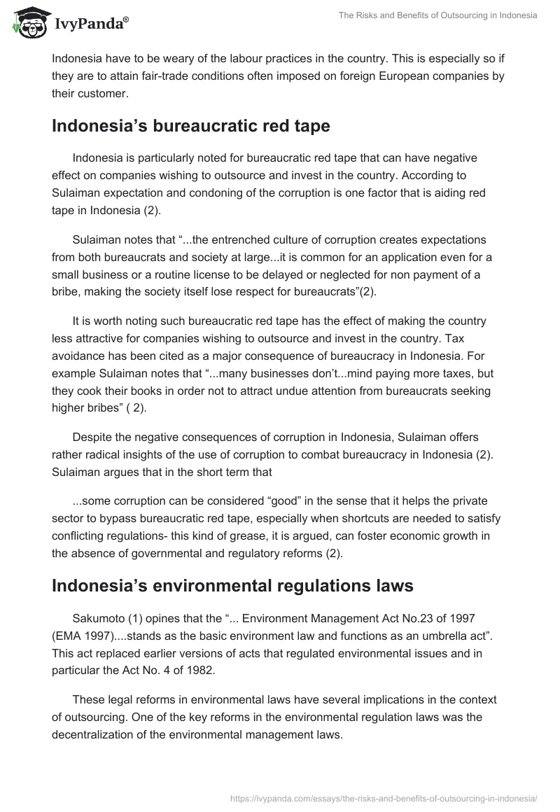 The Risks and Benefits of Outsourcing in Indonesia. Page 5