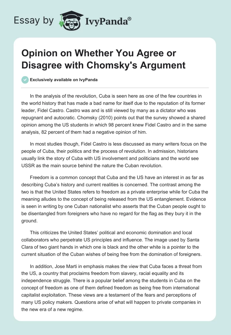 Opinion on Whether You Agree or Disagree with Chomsky's Argument. Page 1