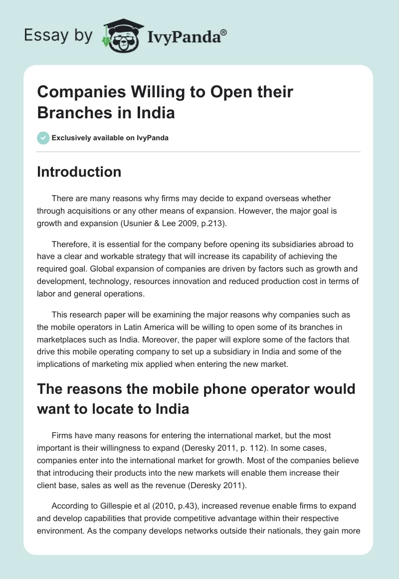 Companies Willing to Open their Branches in India. Page 1