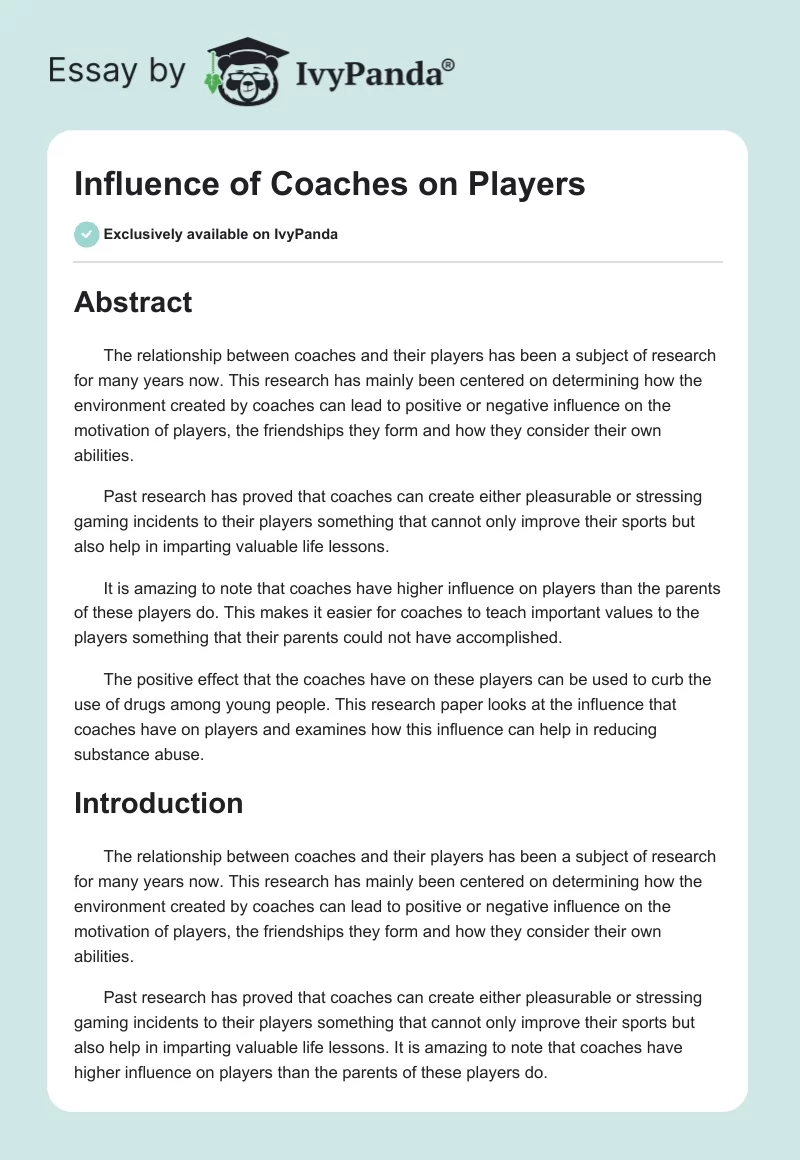 Influence of Coaches on Players. Page 1