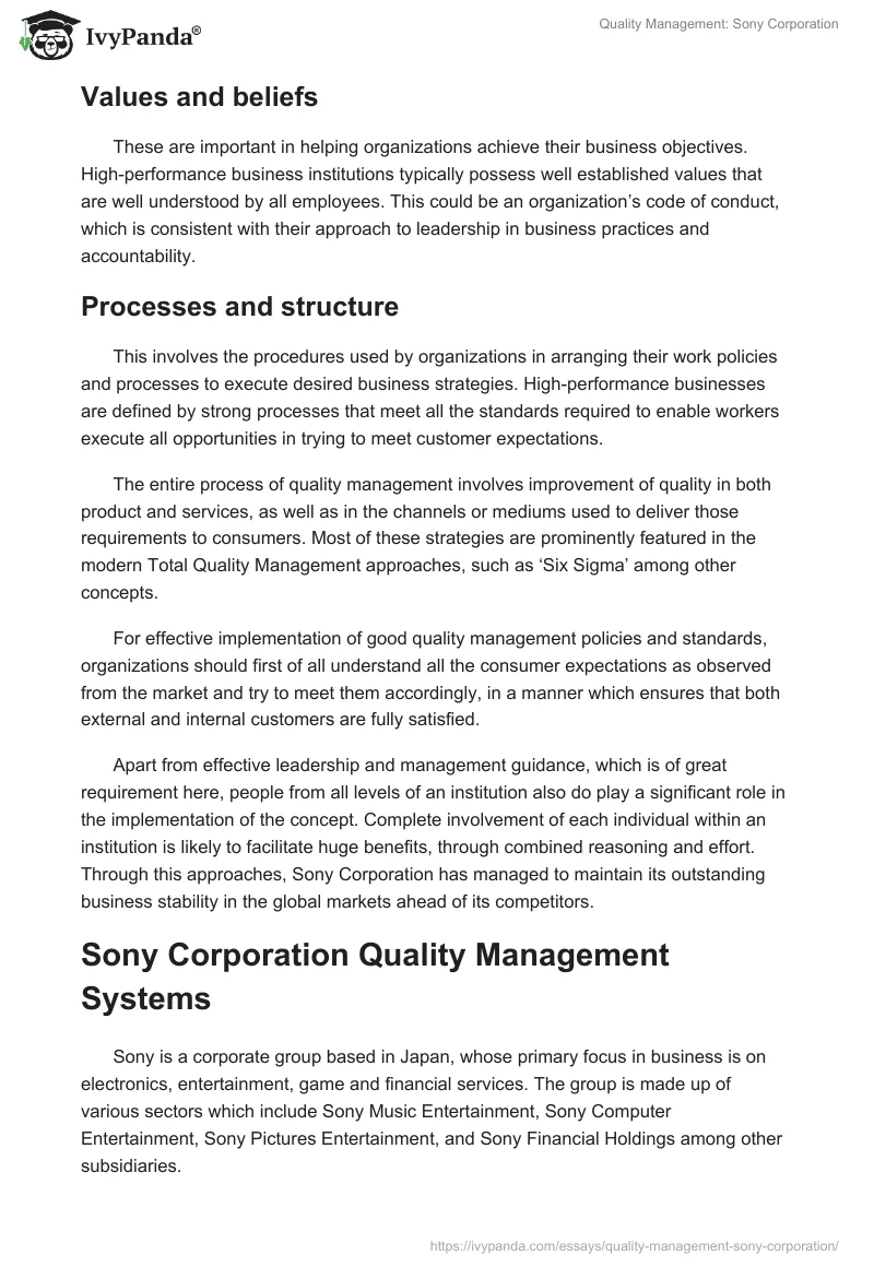Quality Management: Sony Corporation. Page 5