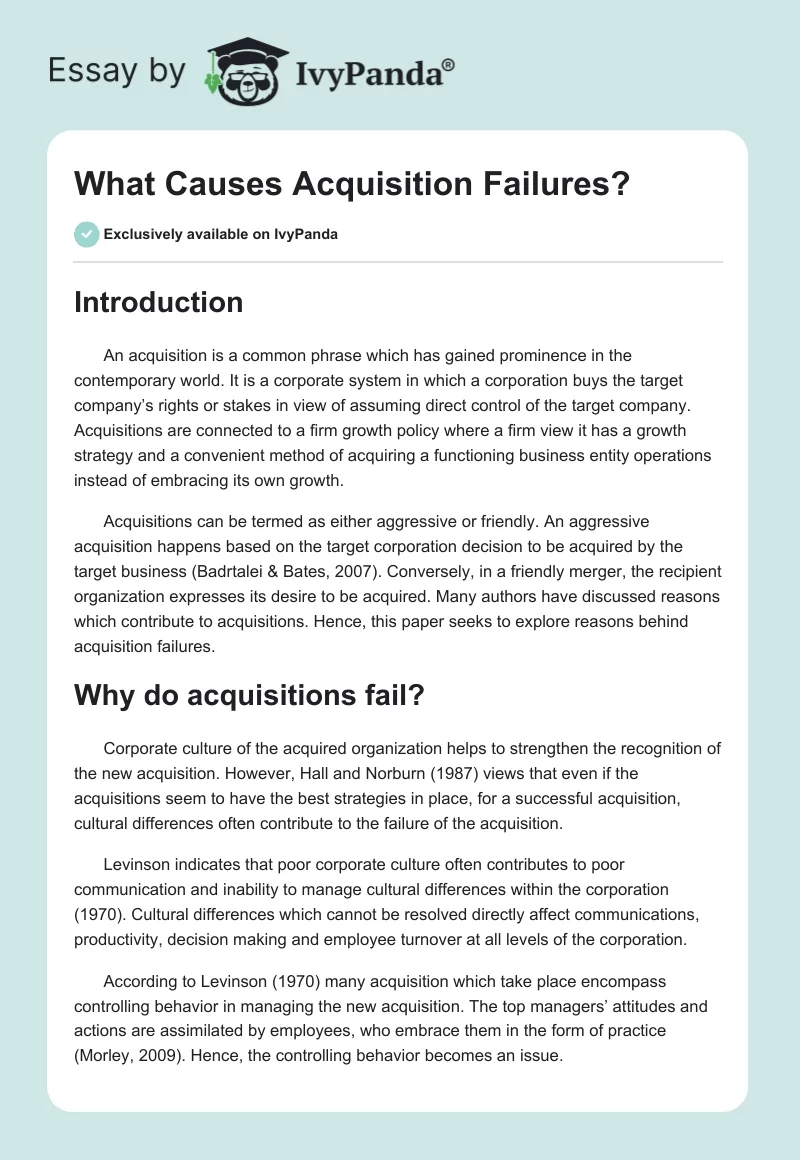 What Causes Acquisition Failures?. Page 1